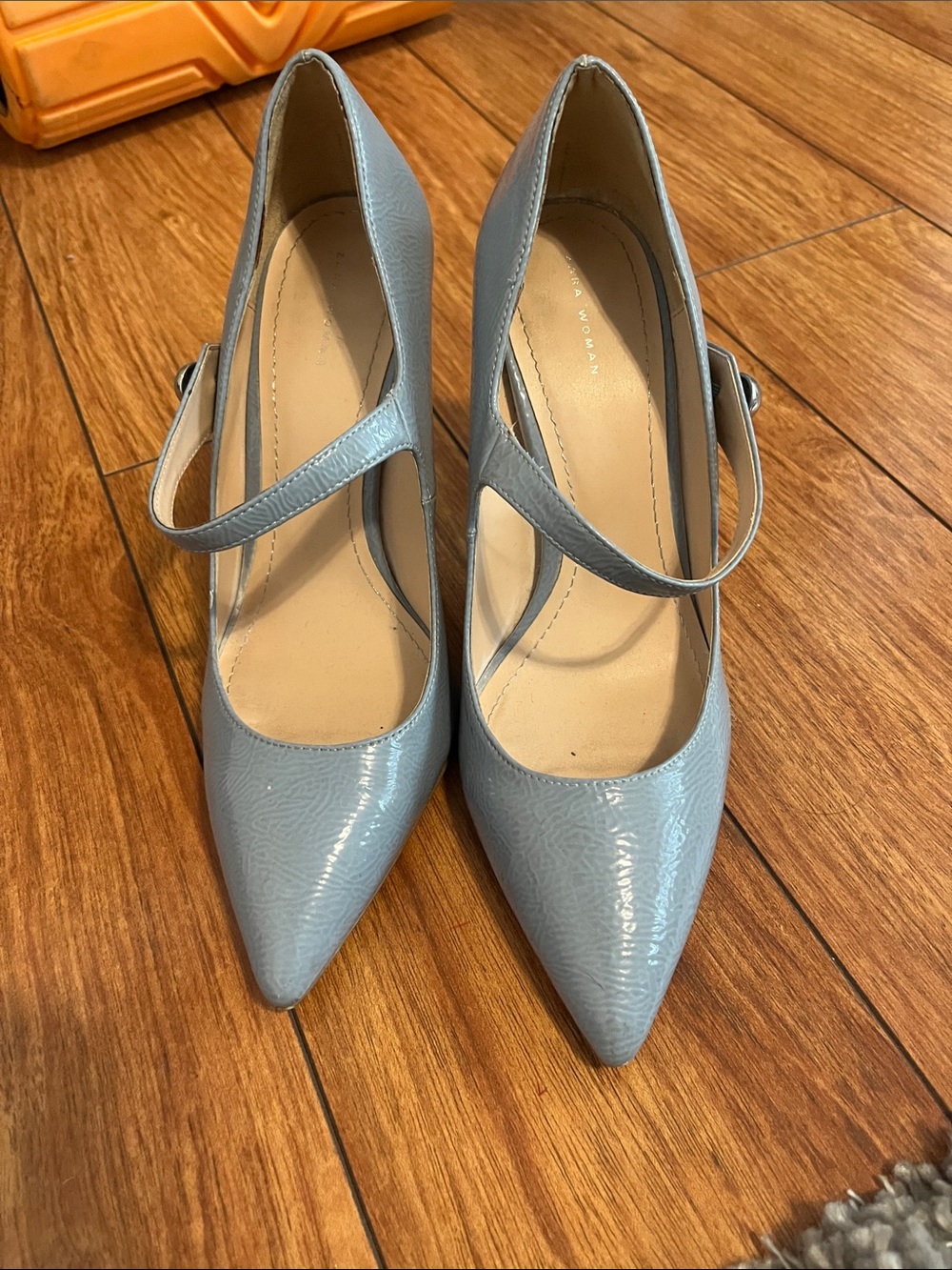 Zara Sky-Blue Patent Mary Jane Pointed Pumps